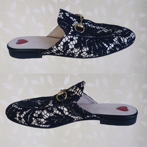 Gucci Princetown Loafer Mules Lace Overlay Horsebit Leather Black Nude 36 - Picture 7 of 15